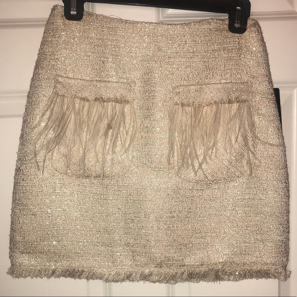 Zara pink & metallic gold tweed skirt